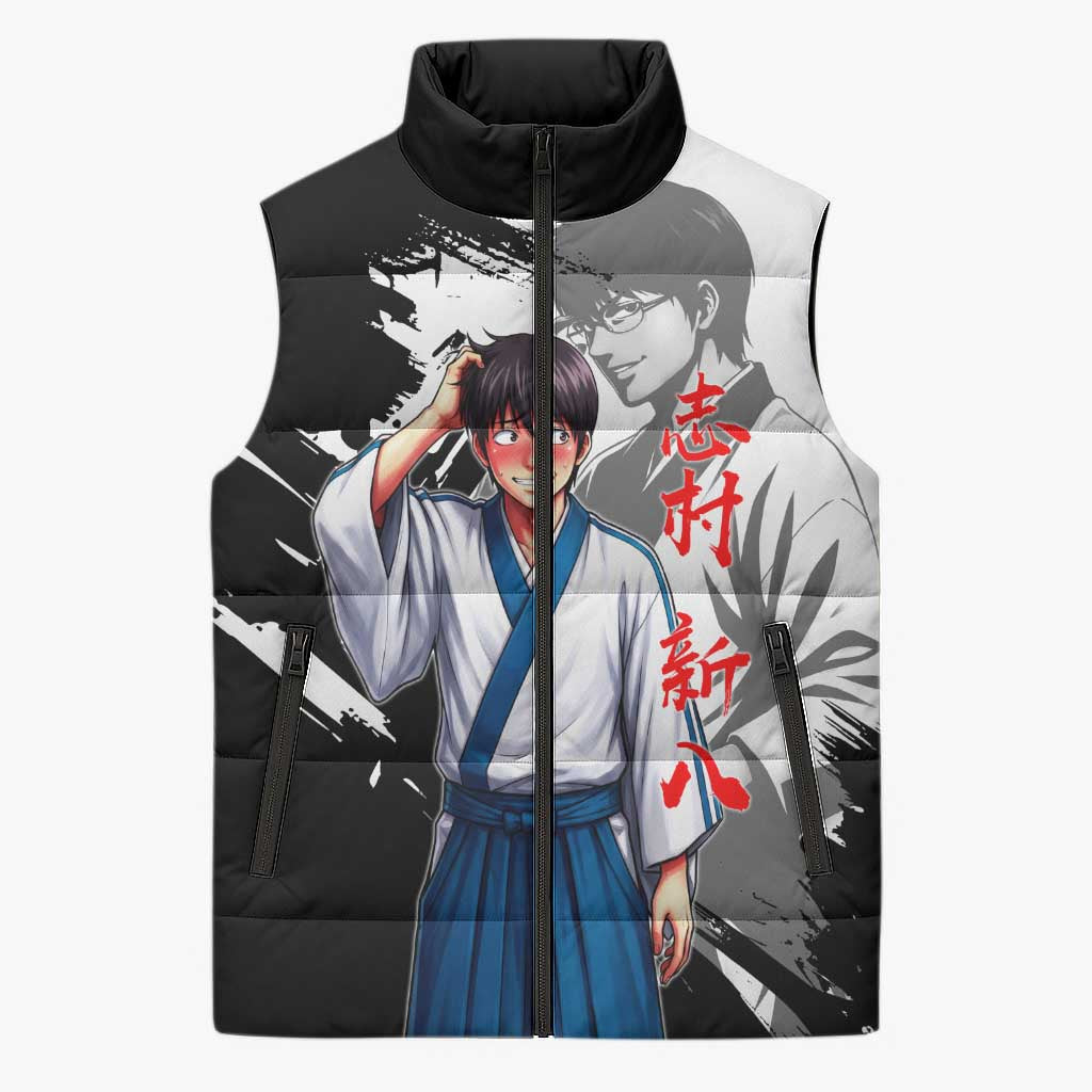 Shinpachi Shimura Sleeveless Puffer Jacket Classic Comedy Samurai Ink Style