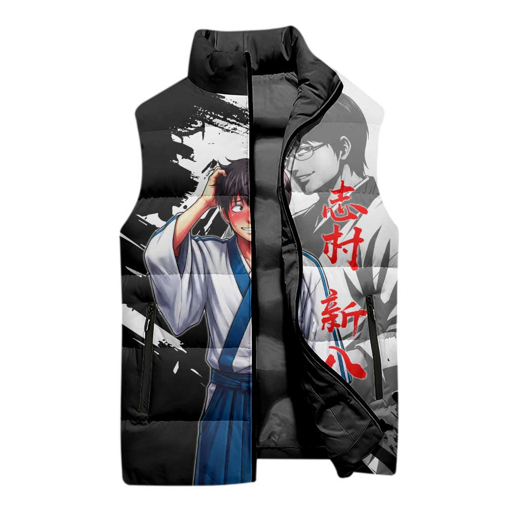 Shinpachi Shimura Sleeveless Puffer Jacket Classic Comedy Samurai Ink Style