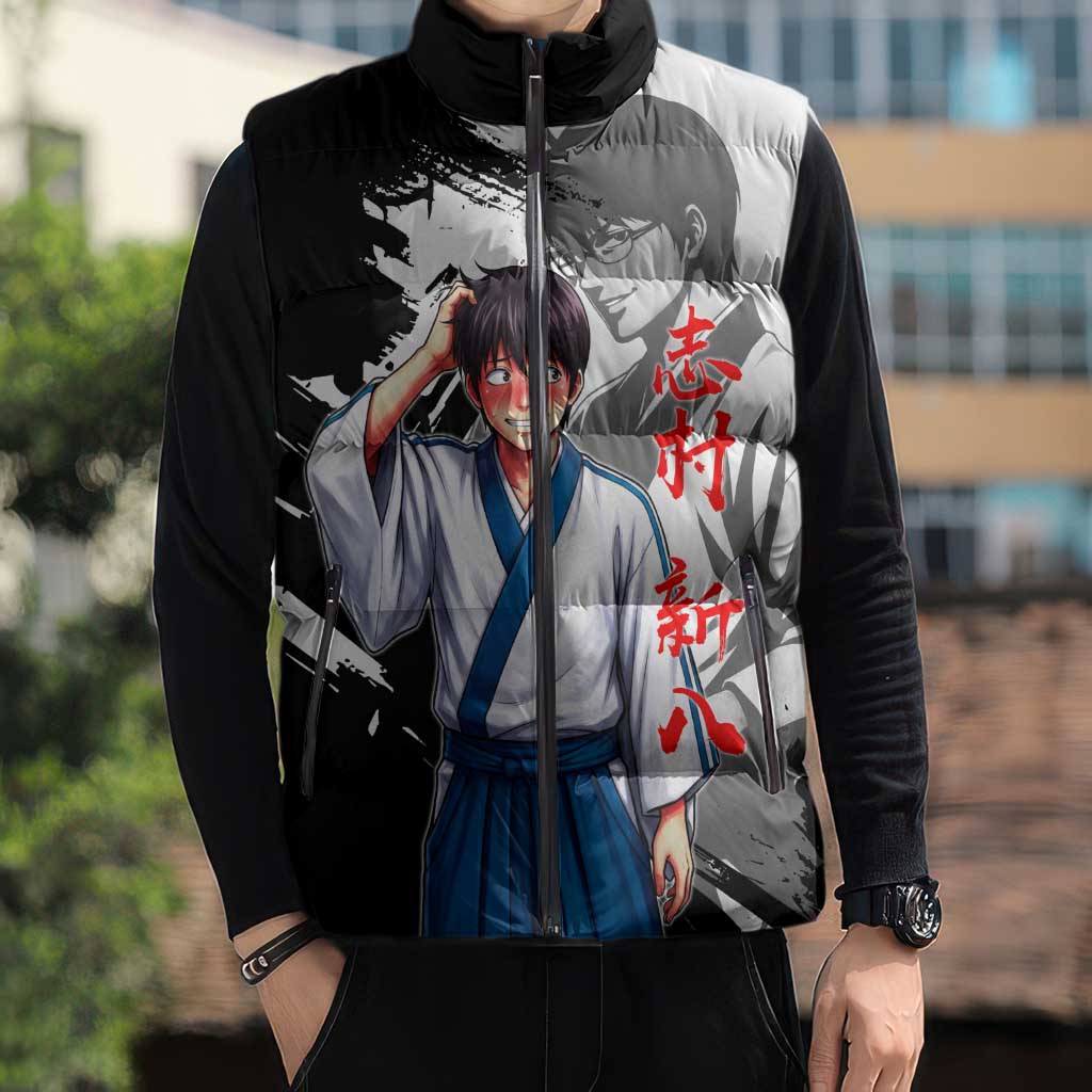Shinpachi Shimura Sleeveless Puffer Jacket Classic Comedy Samurai Ink Style
