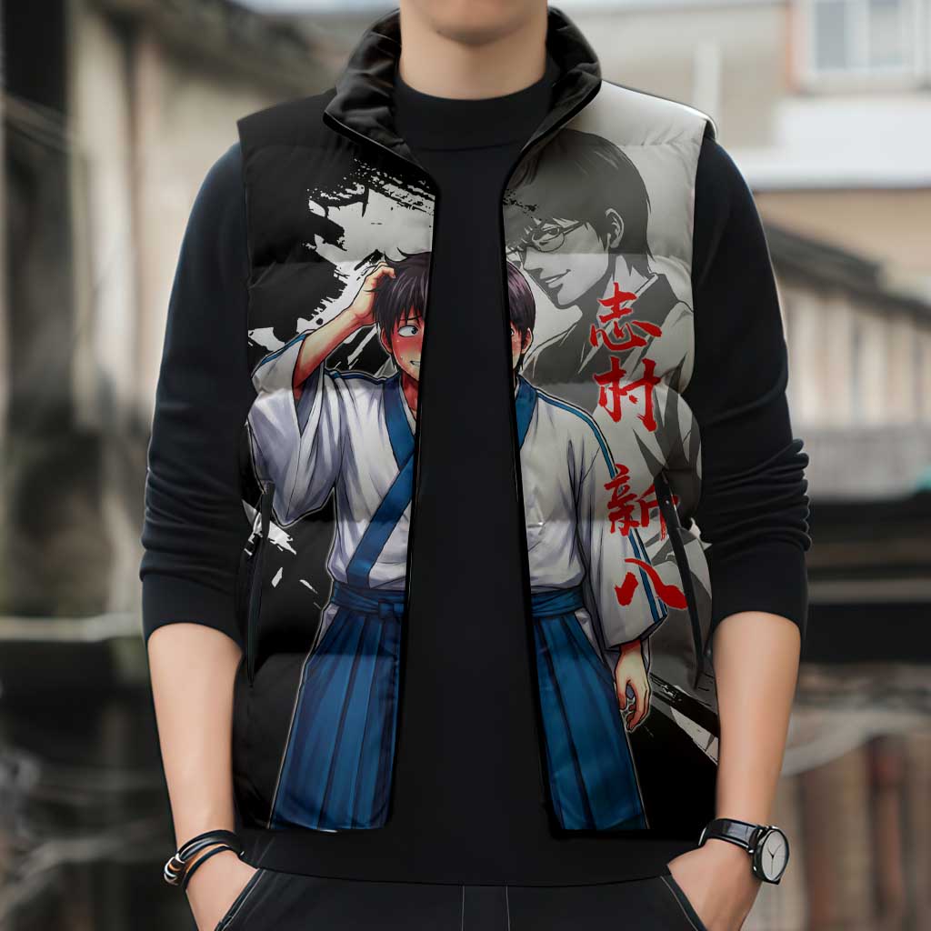 Shinpachi Shimura Sleeveless Puffer Jacket Classic Comedy Samurai Ink Style