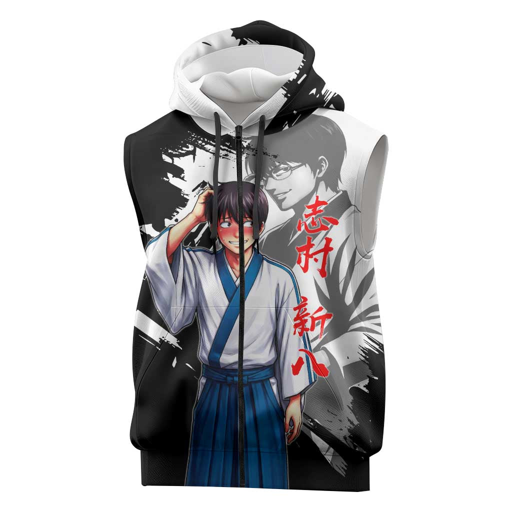 Shinpachi Shimura Sleeveless Zip Hoodie Classic Comedy Samurai Ink Style