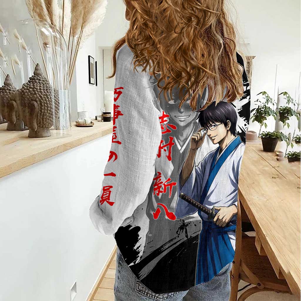 Shinpachi Shimura Women Casual Shirt Classic Comedy Samurai Ink Style