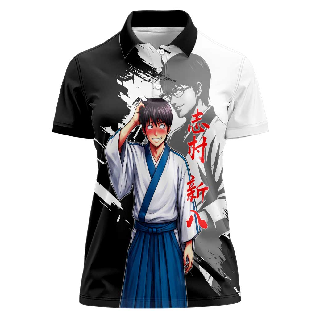 Shinpachi Shimura Women Polo Shirt Classic Comedy Samurai Ink Style