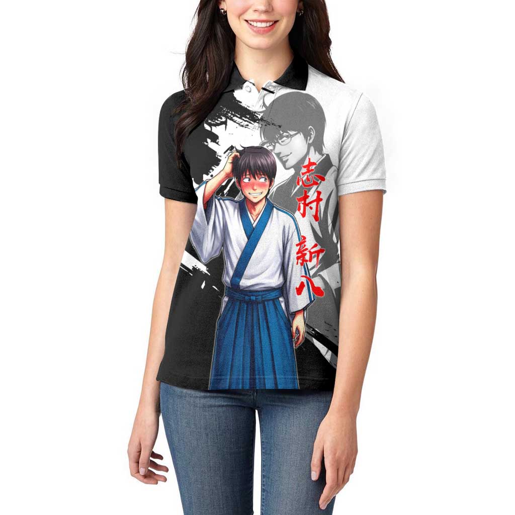 Shinpachi Shimura Women Polo Shirt Classic Comedy Samurai Ink Style