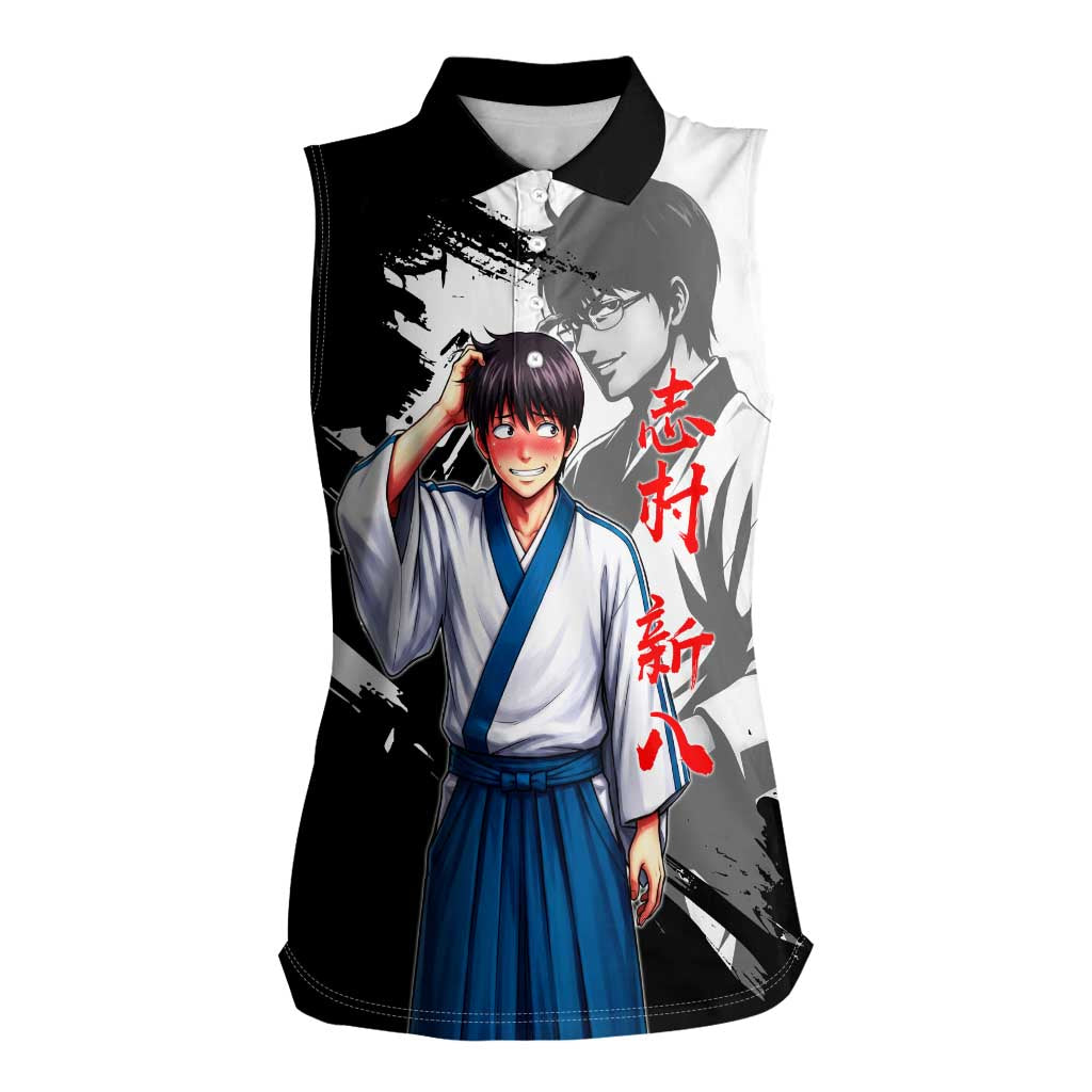 Shinpachi Shimura Women Sleeveless Polo Shirt Classic Comedy Samurai Ink Style