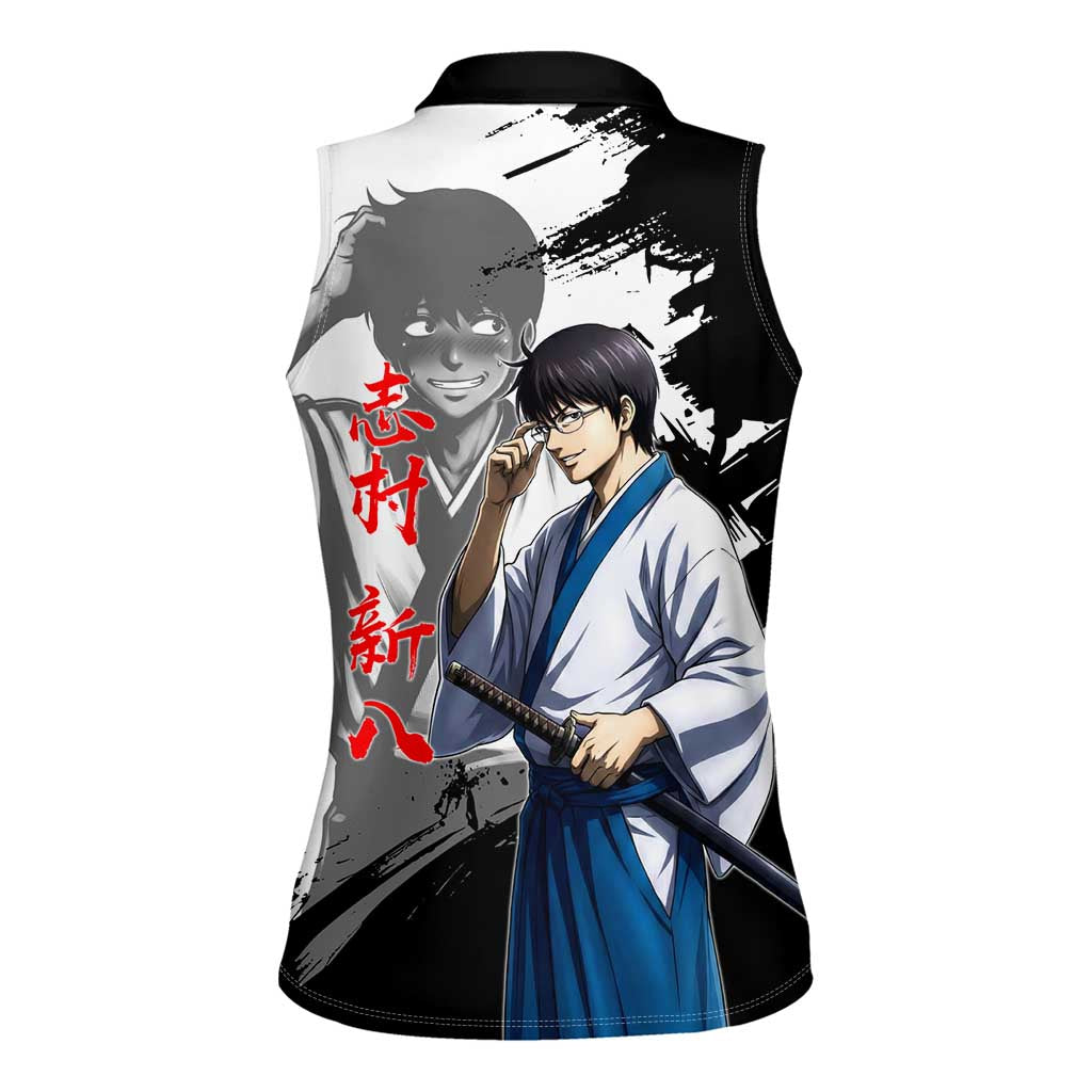 Shinpachi Shimura Women Sleeveless Polo Shirt Classic Comedy Samurai Ink Style