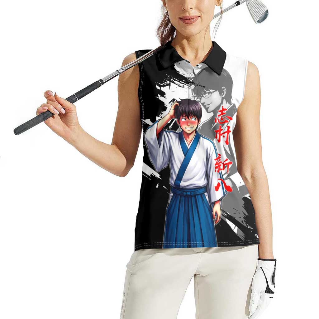Shinpachi Shimura Women Sleeveless Polo Shirt Classic Comedy Samurai Ink Style