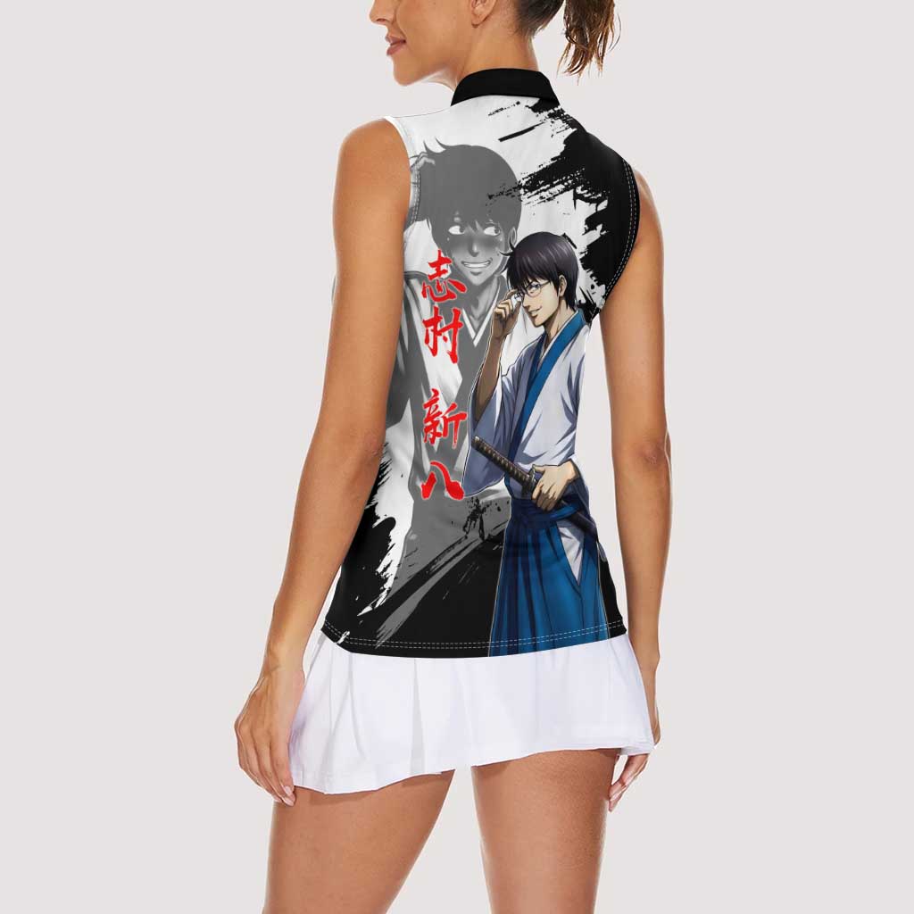 Shinpachi Shimura Women Sleeveless Polo Shirt Classic Comedy Samurai Ink Style