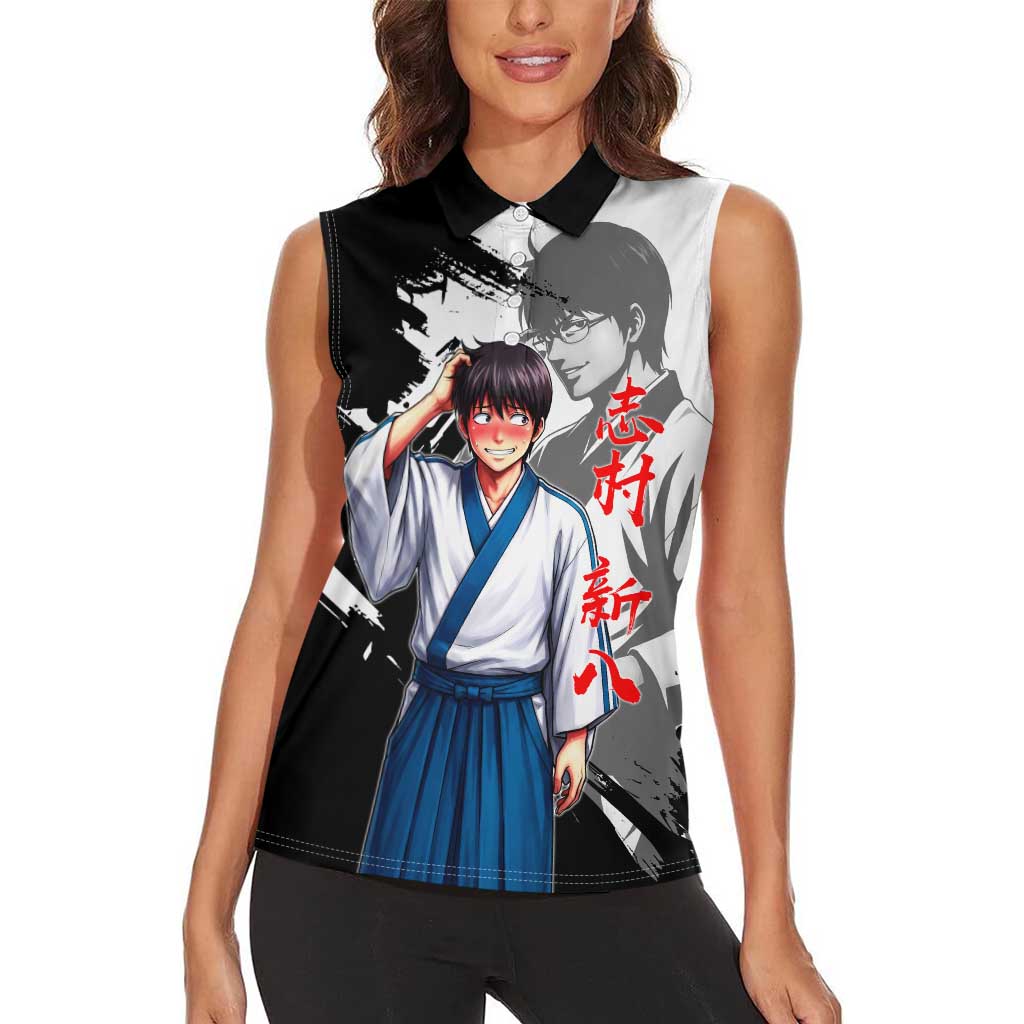 Shinpachi Shimura Women Sleeveless Polo Shirt Classic Comedy Samurai Ink Style