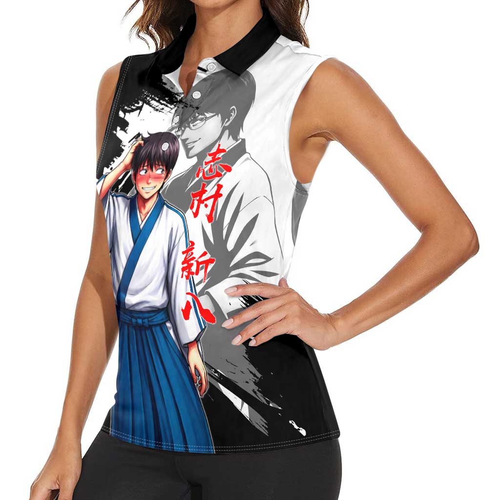 Shinpachi Shimura Women Sleeveless Polo Shirt Classic Comedy Samurai Ink Style