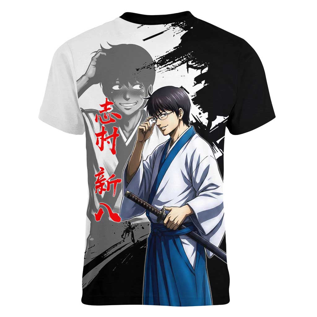 Shinpachi Shimura Women V-Neck T-Shirt Classic Comedy Samurai Ink Style
