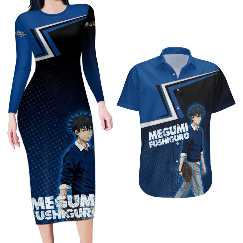 Megumi Fushiguro Couples Matching Long Sleeve Bodycon Dress and Hawaiian Shirt Anime Pop Art Style