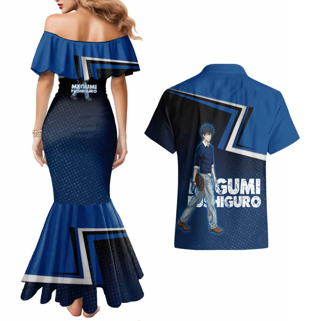 Megumi Fushiguro Couples Matching Mermaid Dress and Hawaiian Shirt Anime Pop Art Style
