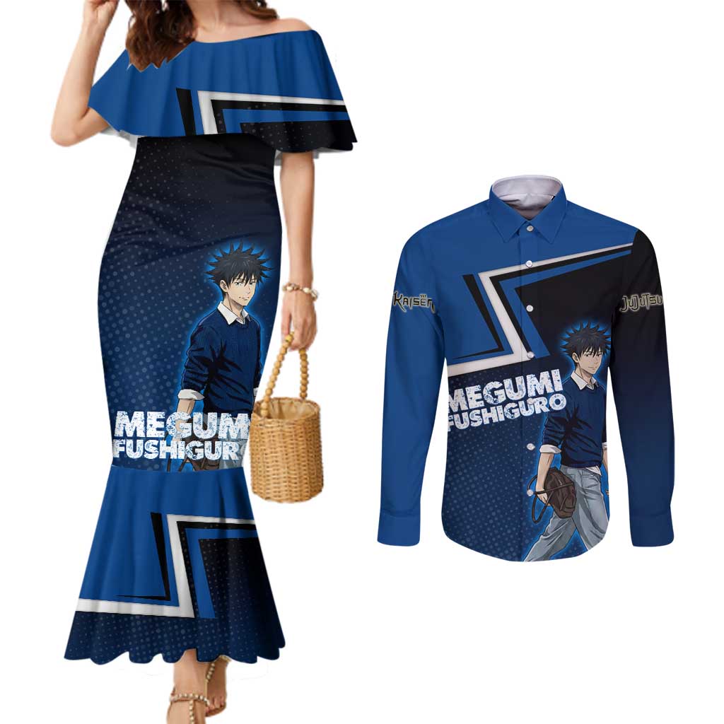 Megumi Fushiguro Couples Matching Mermaid Dress and Long Sleeve Button Shirt Anime Pop Art Style