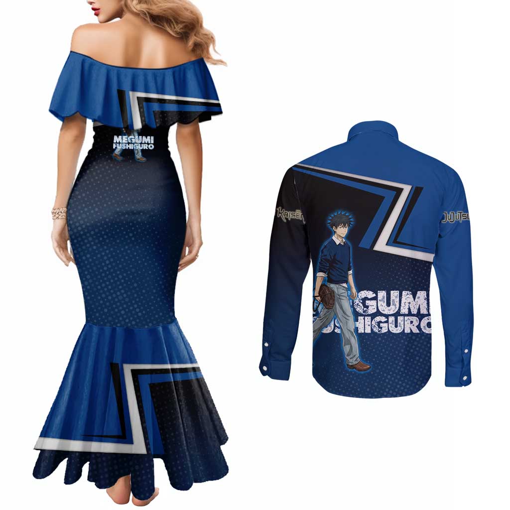 Megumi Fushiguro Couples Matching Mermaid Dress and Long Sleeve Button Shirt Anime Pop Art Style