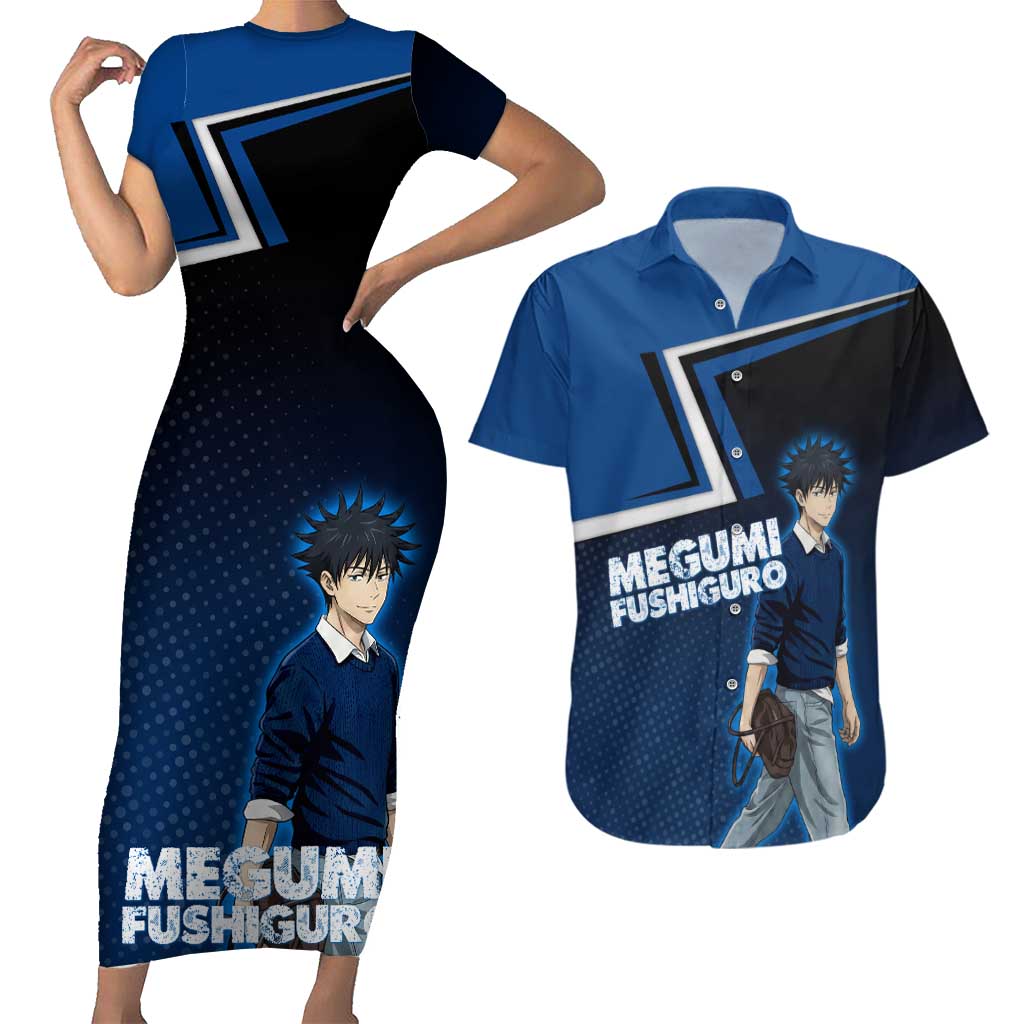 Megumi Fushiguro Couples Matching Short Sleeve Bodycon Dress and Hawaiian Shirt Anime Pop Art Style
