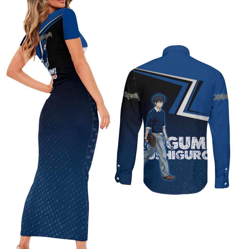 Megumi Fushiguro Couples Matching Short Sleeve Bodycon Dress and Long Sleeve Button Shirt Anime Pop Art Style