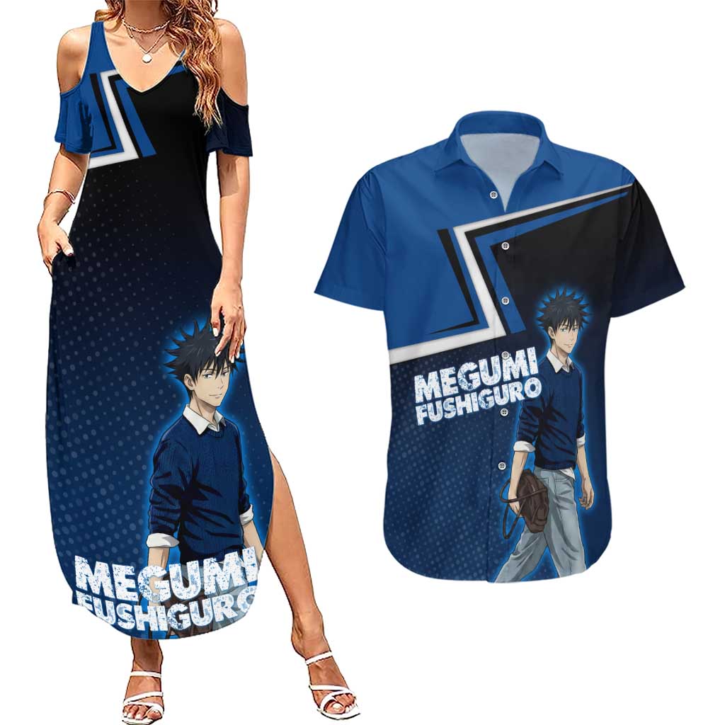 Megumi Fushiguro Couples Matching Summer Maxi Dress and Hawaiian Shirt Anime Pop Art Style