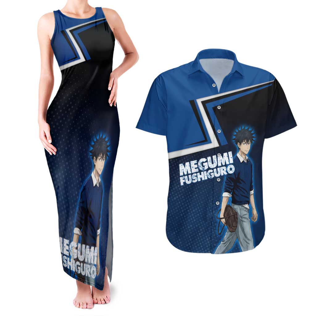 Megumi Fushiguro Couples Matching Tank Maxi Dress and Hawaiian Shirt Anime Pop Art Style