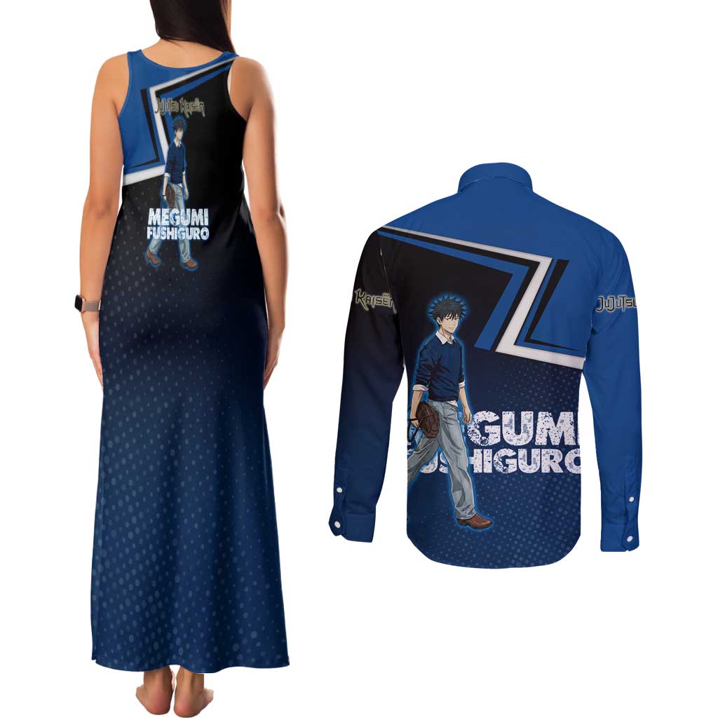 Megumi Fushiguro Couples Matching Tank Maxi Dress and Long Sleeve Button Shirt Anime Pop Art Style