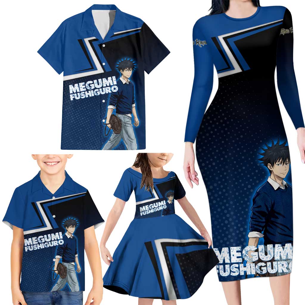 Megumi Fushiguro Family Matching Long Sleeve Bodycon Dress and Hawaiian Shirt Anime Pop Art Style