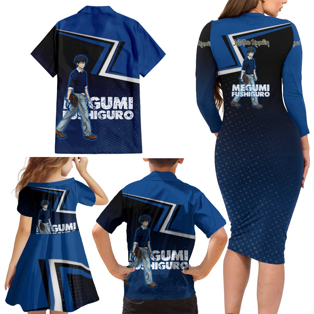 Megumi Fushiguro Family Matching Long Sleeve Bodycon Dress and Hawaiian Shirt Anime Pop Art Style