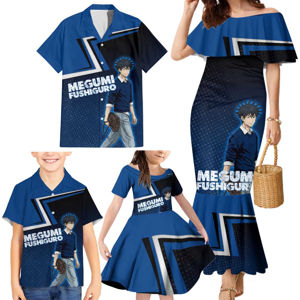 Megumi Fushiguro Family Matching Mermaid Dress and Hawaiian Shirt Anime Pop Art Style