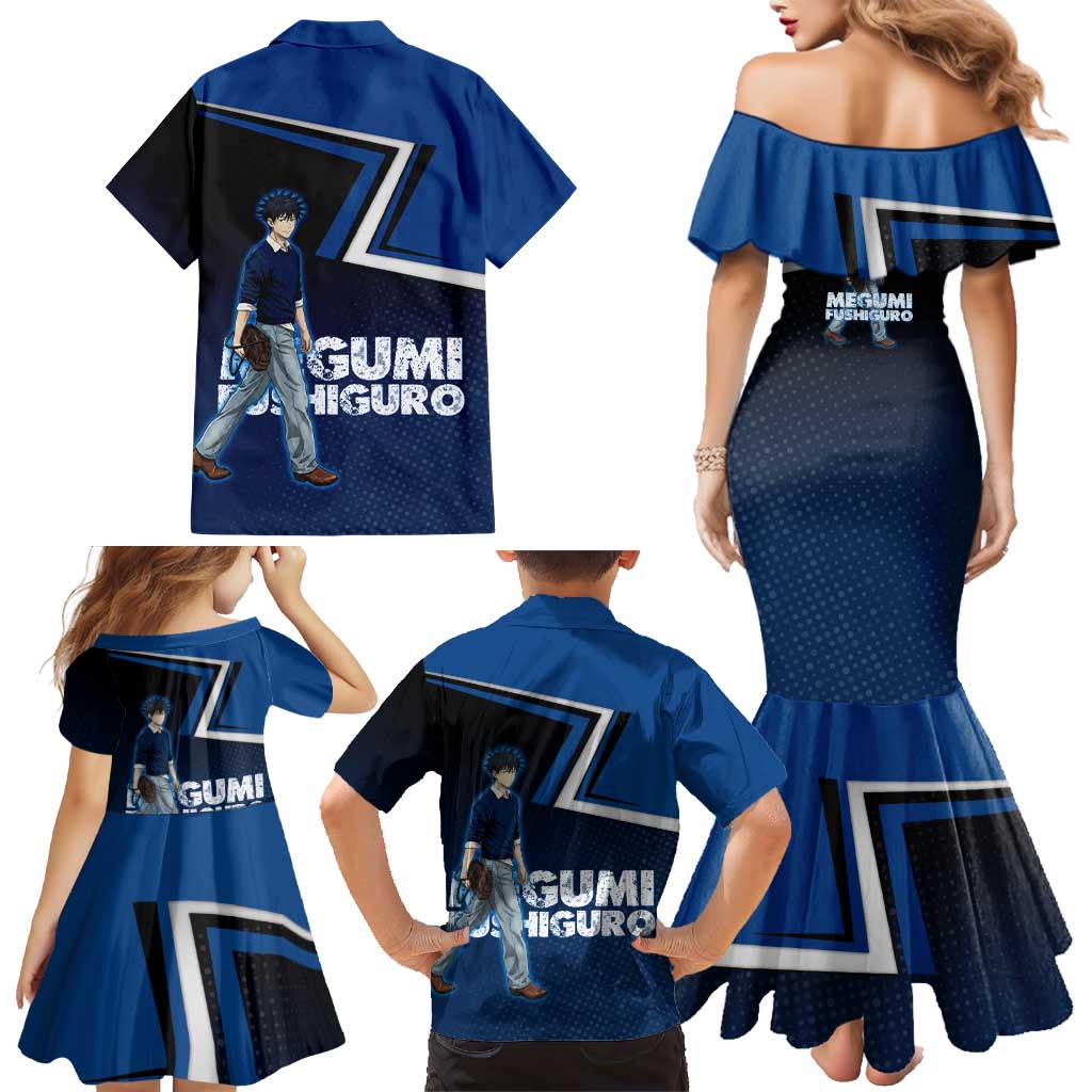 Megumi Fushiguro Family Matching Mermaid Dress and Hawaiian Shirt Anime Pop Art Style