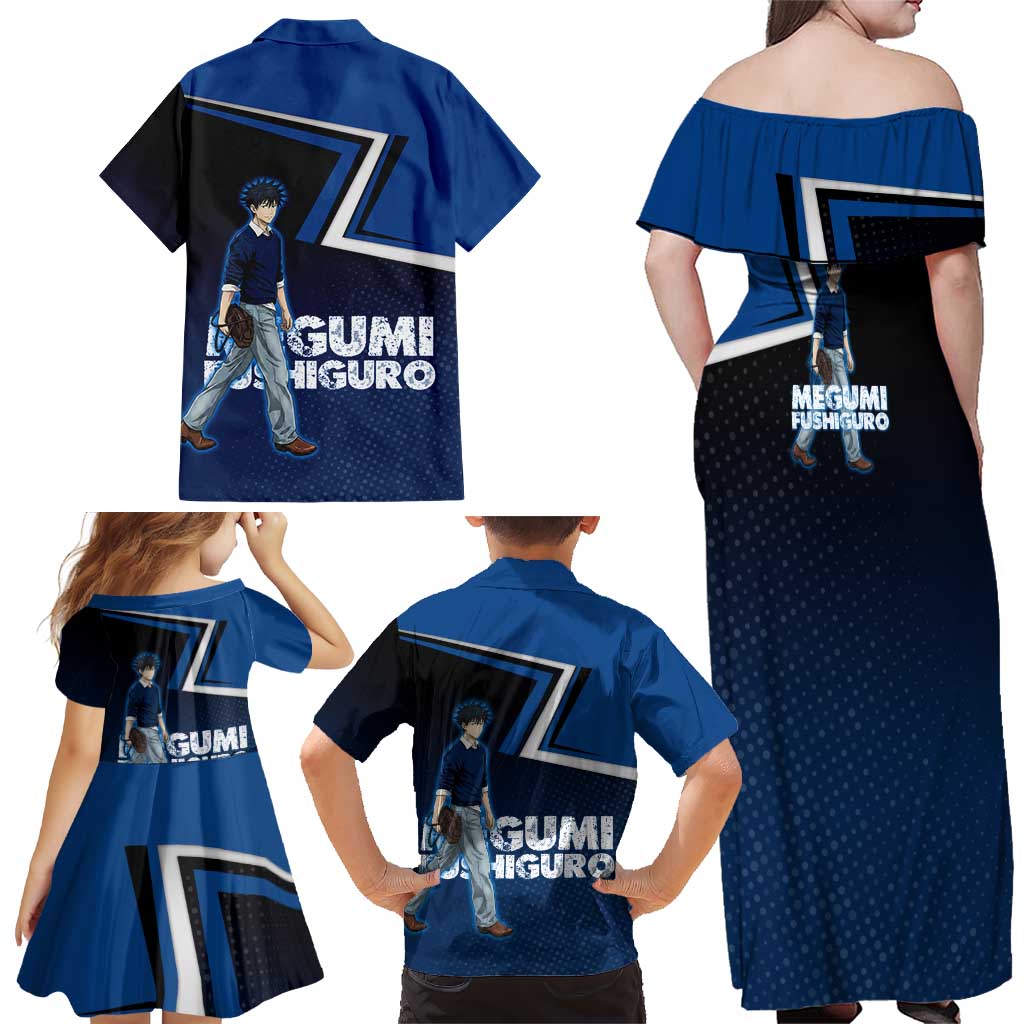 Megumi Fushiguro Family Matching Off Shoulder Maxi Dress and Hawaiian Shirt Anime Pop Art Style