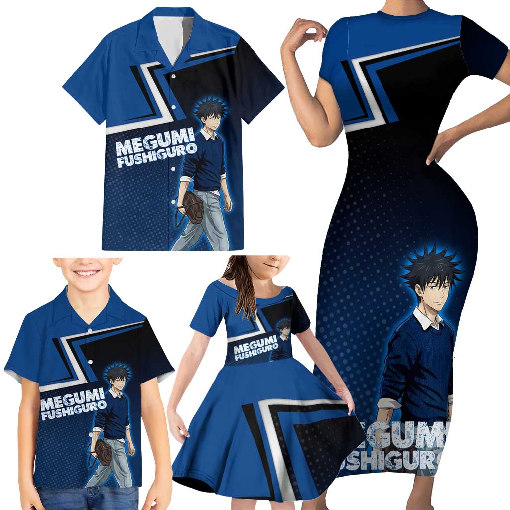 Megumi Fushiguro Family Matching Short Sleeve Bodycon Dress and Hawaiian Shirt Anime Pop Art Style