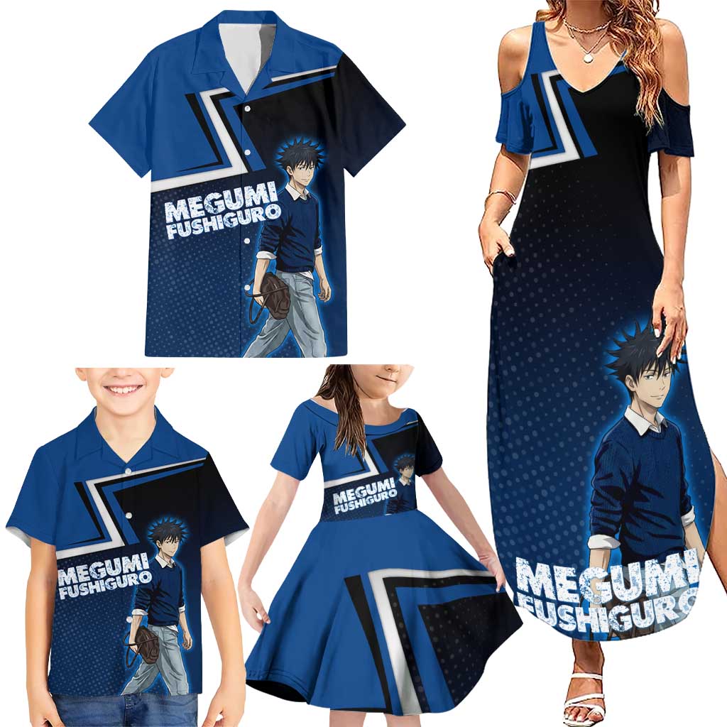 Megumi Fushiguro Family Matching Summer Maxi Dress and Hawaiian Shirt Anime Pop Art Style