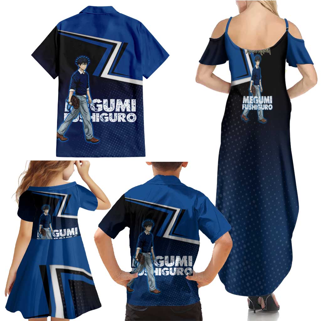 Megumi Fushiguro Family Matching Summer Maxi Dress and Hawaiian Shirt Anime Pop Art Style