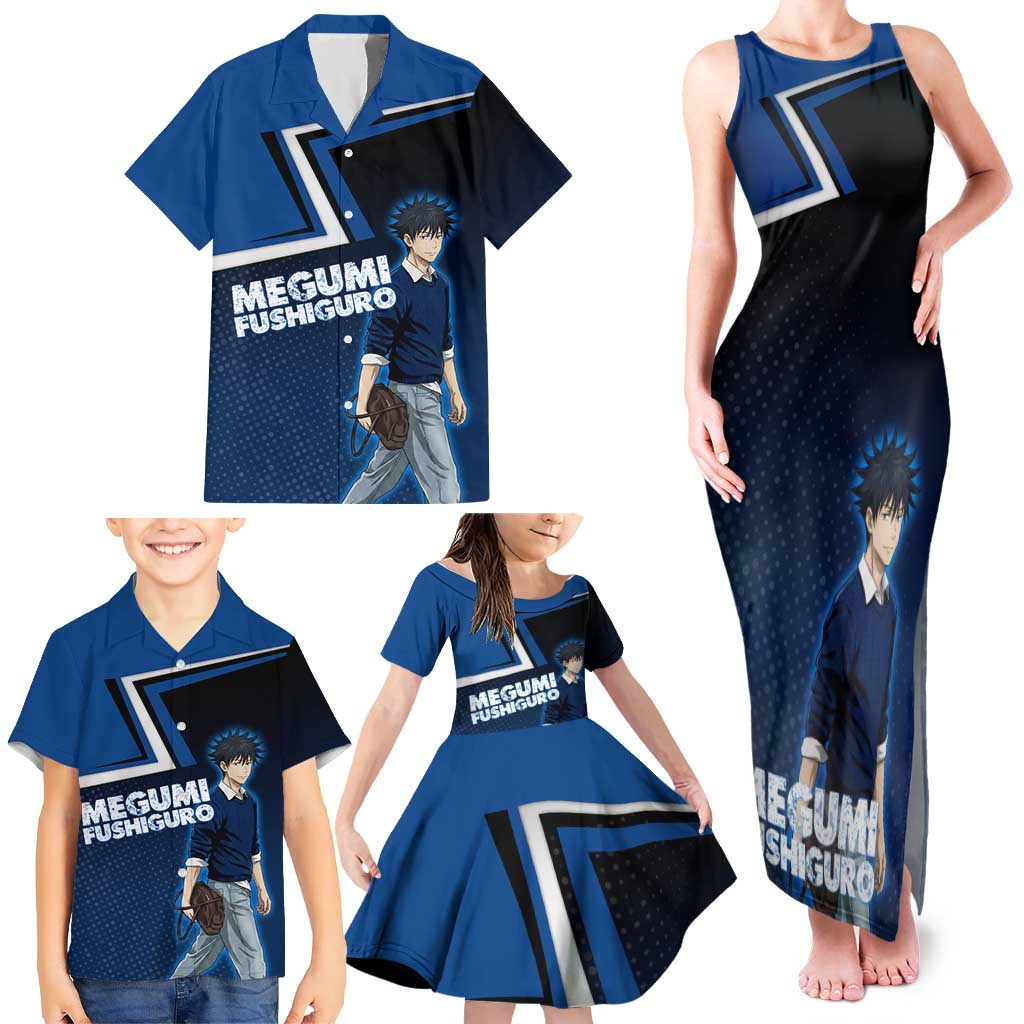 Megumi Fushiguro Family Matching Tank Maxi Dress and Hawaiian Shirt Anime Pop Art Style