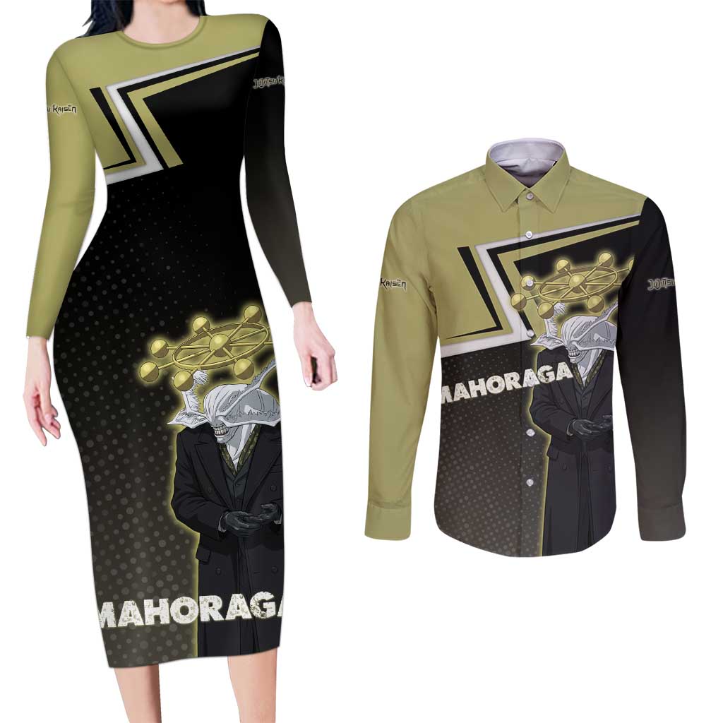Mahoraga Jujutsu Kaisen Couples Matching Long Sleeve Bodycon Dress and Long Sleeve Button Shirt Monochrome Urban Manga Style
