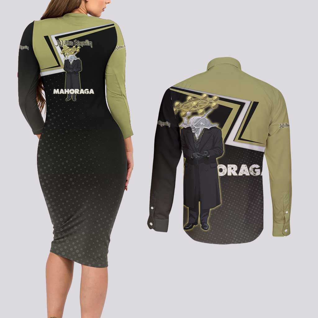 Mahoraga Jujutsu Kaisen Couples Matching Long Sleeve Bodycon Dress and Long Sleeve Button Shirt Monochrome Urban Manga Style