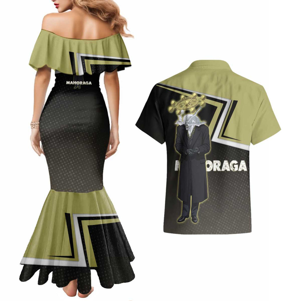 Mahoraga Jujutsu Kaisen Couples Matching Mermaid Dress and Hawaiian Shirt Monochrome Urban Manga Style