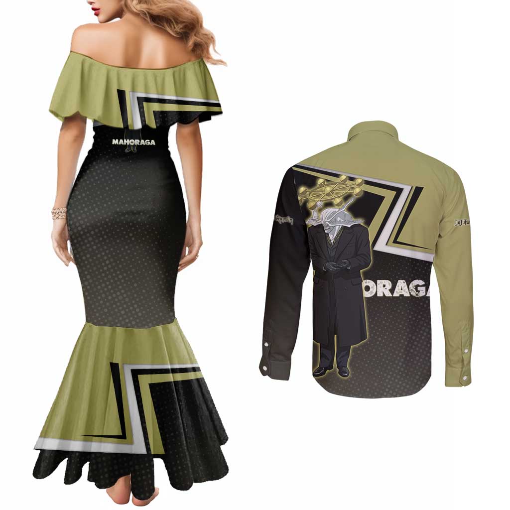 Mahoraga Jujutsu Kaisen Couples Matching Mermaid Dress and Long Sleeve Button Shirt Monochrome Urban Manga Style
