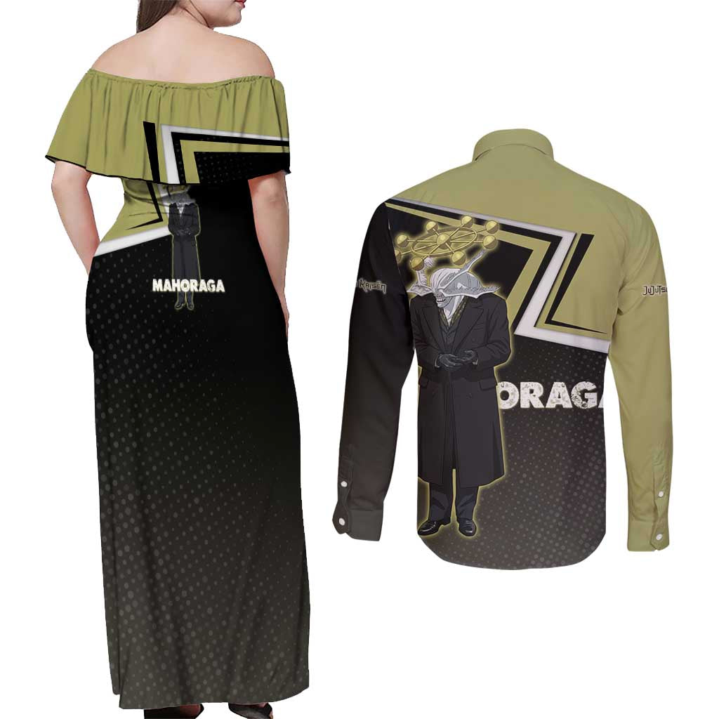 Mahoraga Jujutsu Kaisen Couples Matching Off Shoulder Maxi Dress and Long Sleeve Button Shirt Monochrome Urban Manga Style