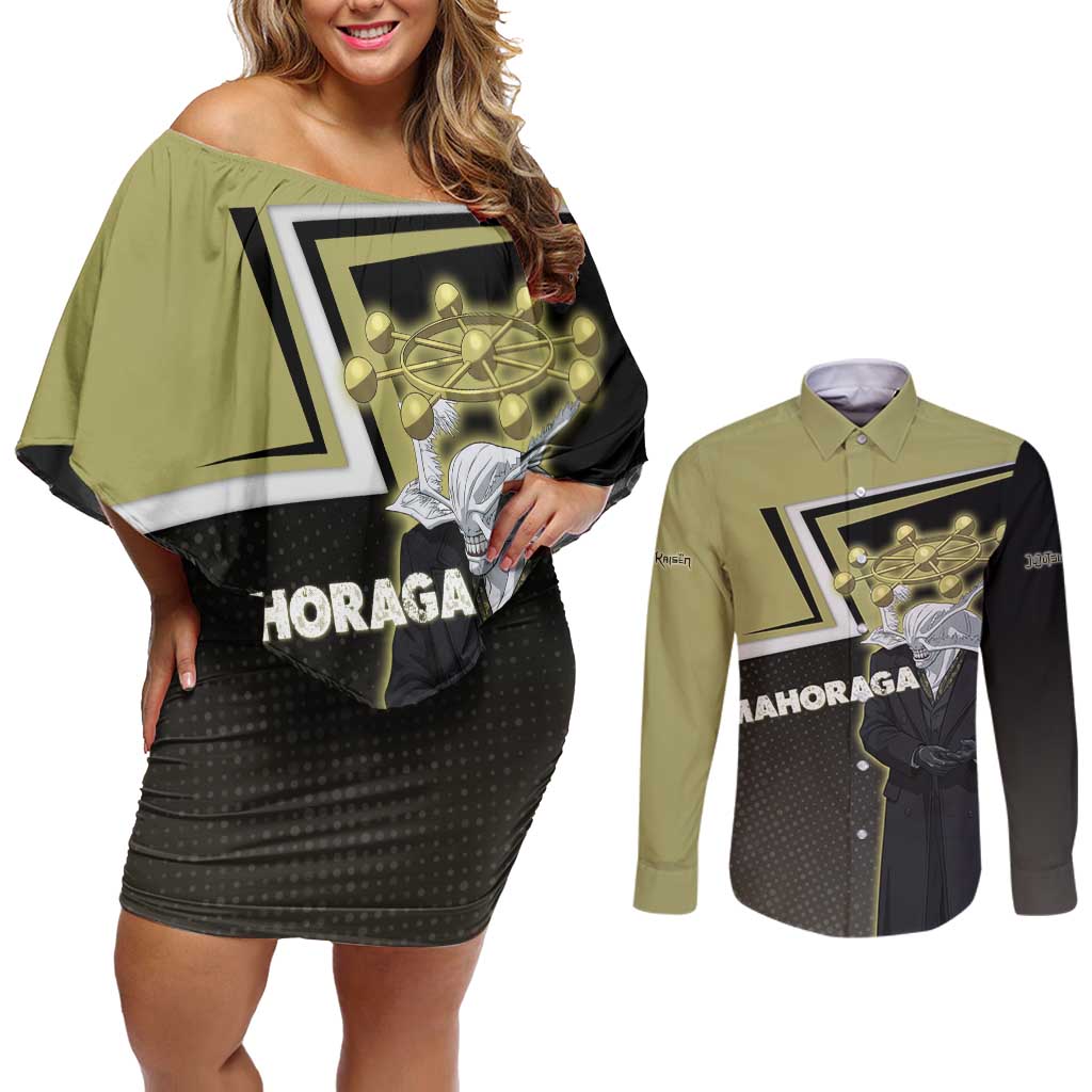 Mahoraga Jujutsu Kaisen Couples Matching Off Shoulder Short Dress and Long Sleeve Button Shirt Monochrome Urban Manga Style