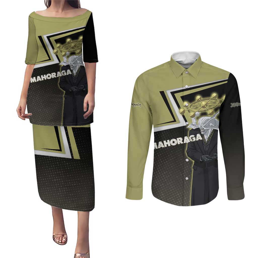 Mahoraga Jujutsu Kaisen Couples Matching Puletasi and Long Sleeve Button Shirt Monochrome Urban Manga Style