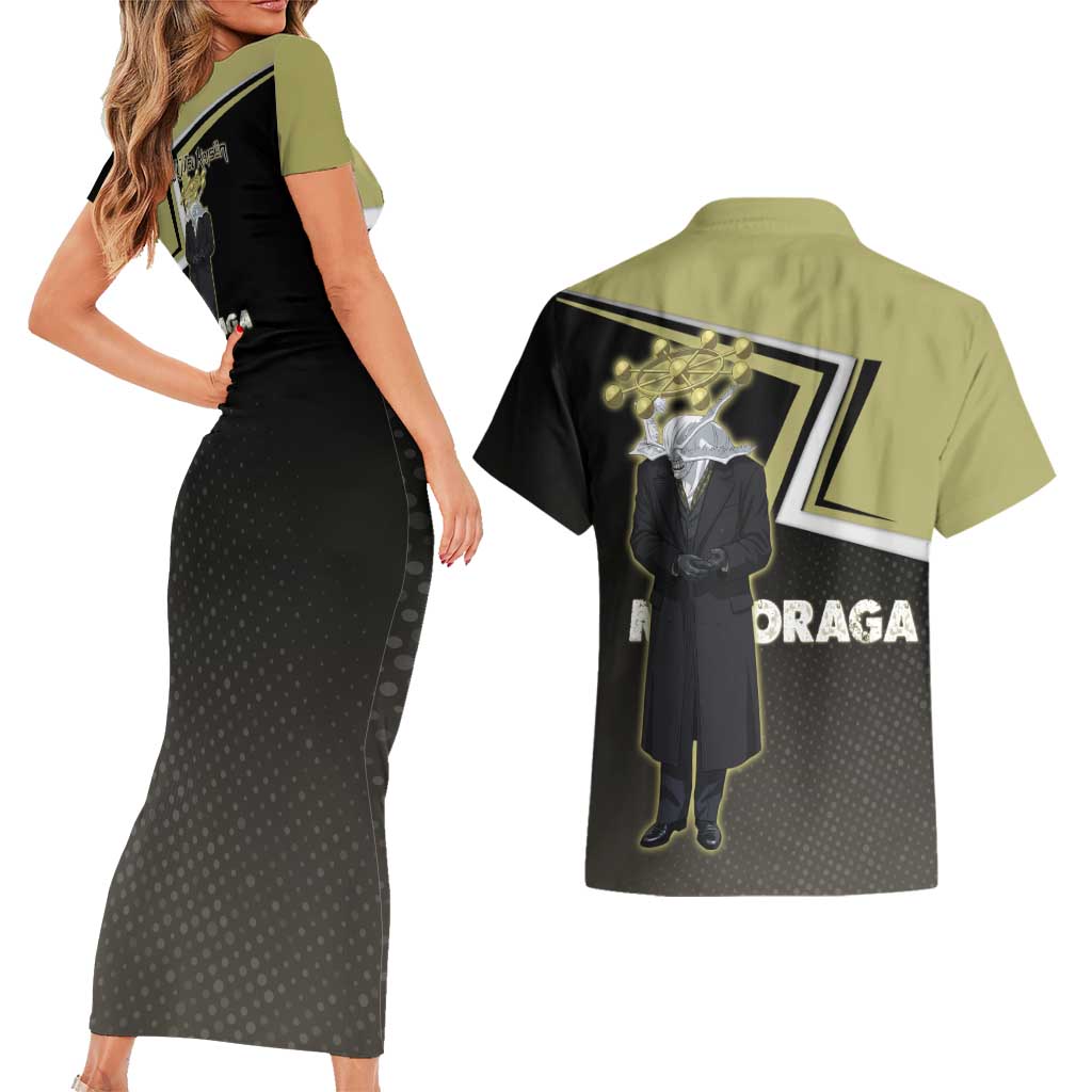 Mahoraga Jujutsu Kaisen Couples Matching Short Sleeve Bodycon Dress and Hawaiian Shirt Monochrome Urban Manga Style