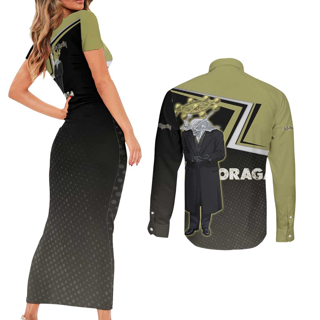 Mahoraga Jujutsu Kaisen Couples Matching Short Sleeve Bodycon Dress and Long Sleeve Button Shirt Monochrome Urban Manga Style