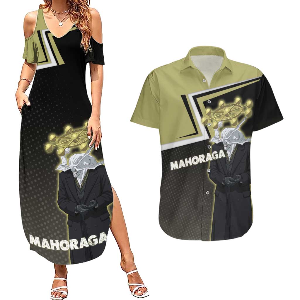 Mahoraga Jujutsu Kaisen Couples Matching Summer Maxi Dress and Hawaiian Shirt Monochrome Urban Manga Style