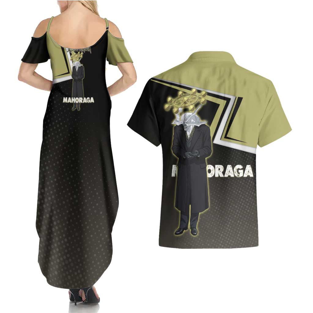 Mahoraga Jujutsu Kaisen Couples Matching Summer Maxi Dress and Hawaiian Shirt Monochrome Urban Manga Style