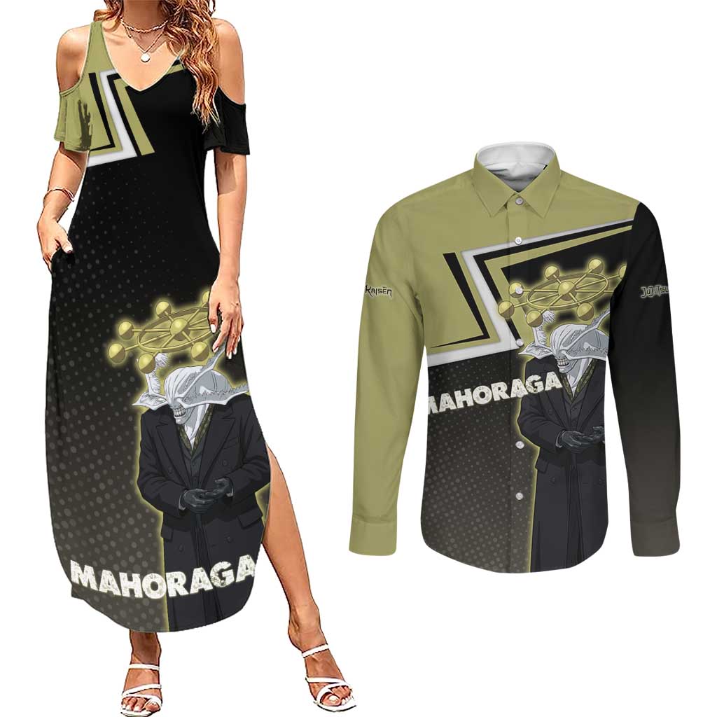 Mahoraga Jujutsu Kaisen Couples Matching Summer Maxi Dress and Long Sleeve Button Shirt Monochrome Urban Manga Style