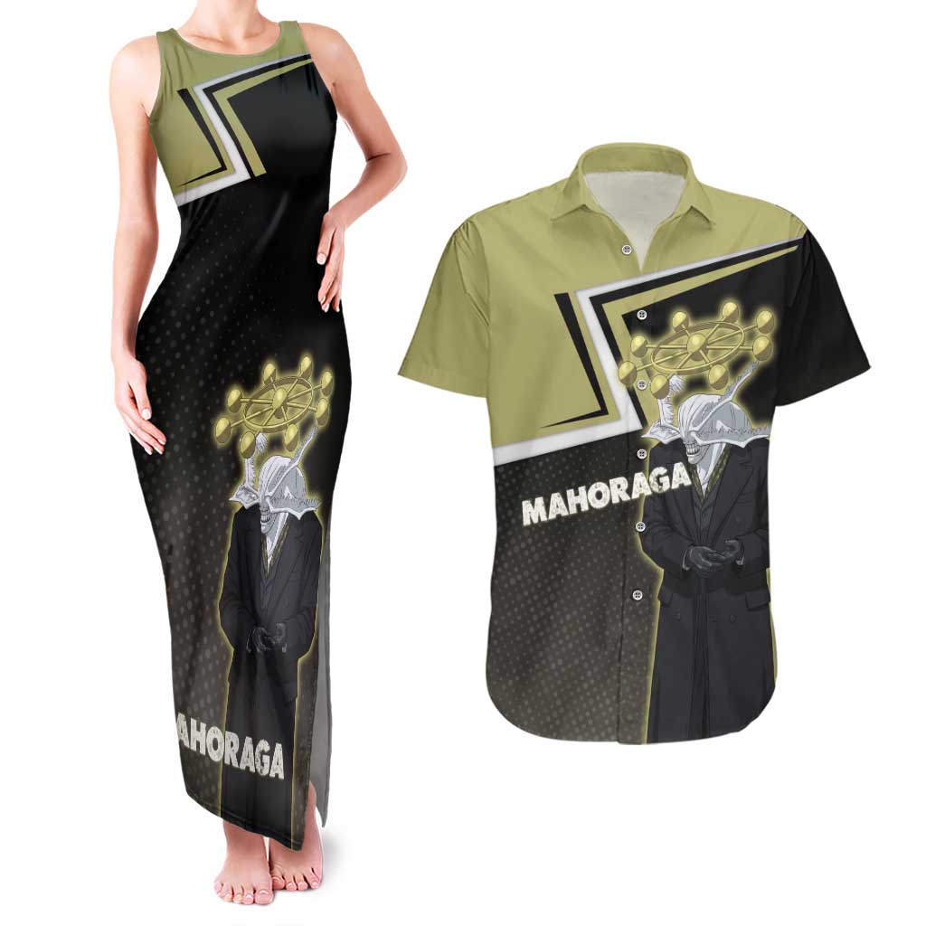 Mahoraga Jujutsu Kaisen Couples Matching Tank Maxi Dress and Hawaiian Shirt Monochrome Urban Manga Style
