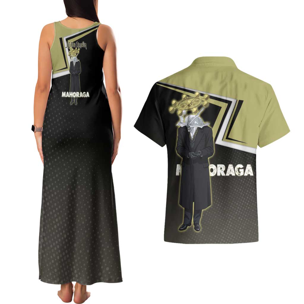 Mahoraga Jujutsu Kaisen Couples Matching Tank Maxi Dress and Hawaiian Shirt Monochrome Urban Manga Style