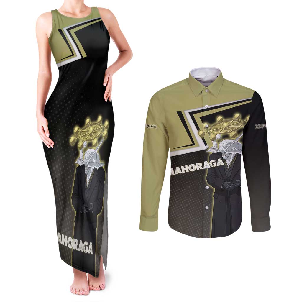 Mahoraga Jujutsu Kaisen Couples Matching Tank Maxi Dress and Long Sleeve Button Shirt Monochrome Urban Manga Style