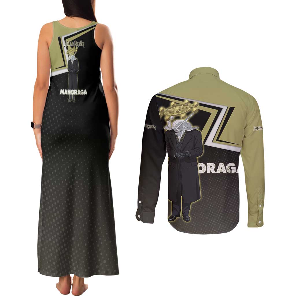 Mahoraga Jujutsu Kaisen Couples Matching Tank Maxi Dress and Long Sleeve Button Shirt Monochrome Urban Manga Style