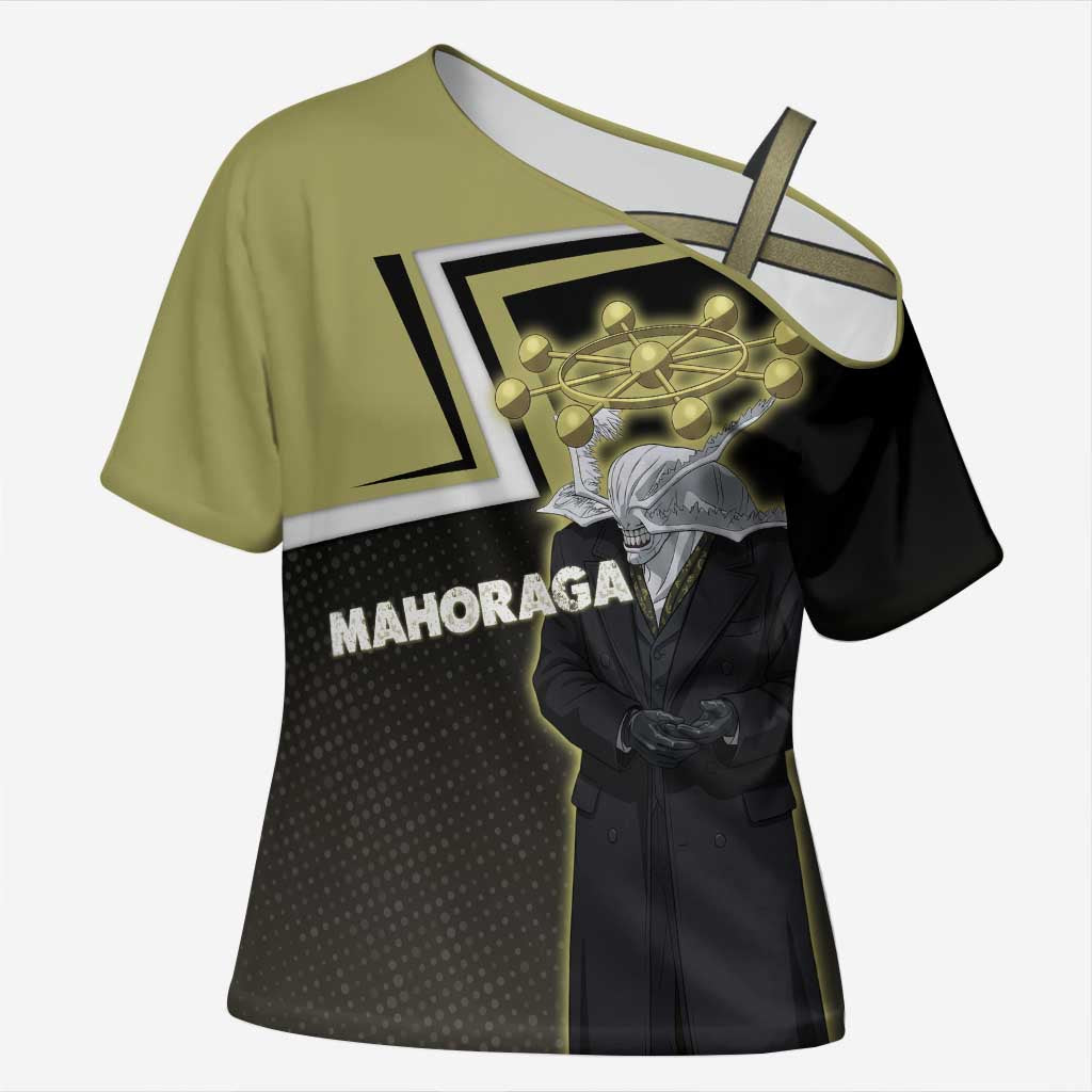 Mahoraga Jujutsu Kaisen Cross Shoulder Shirt Monochrome Urban Manga Style
